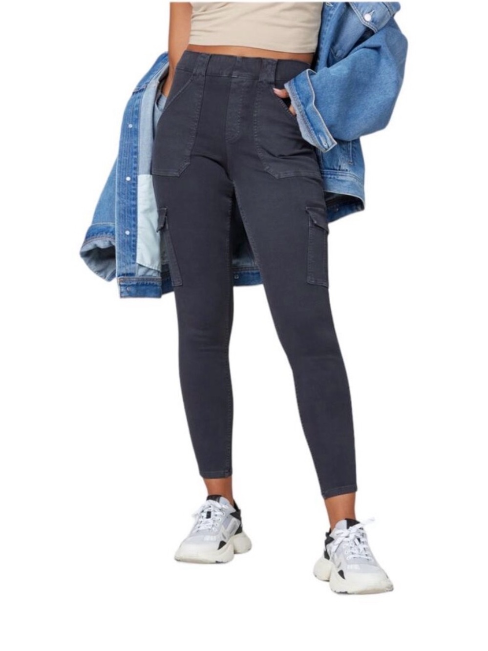 Spanx High-Rise Charcoal Cargo Skinny Ankle Jeans - Women
